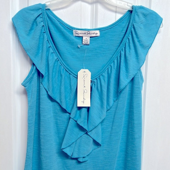 French Laundry Blue Ruffle Flutter Sleeve Top Size S NWT - Picture 2 of 7
